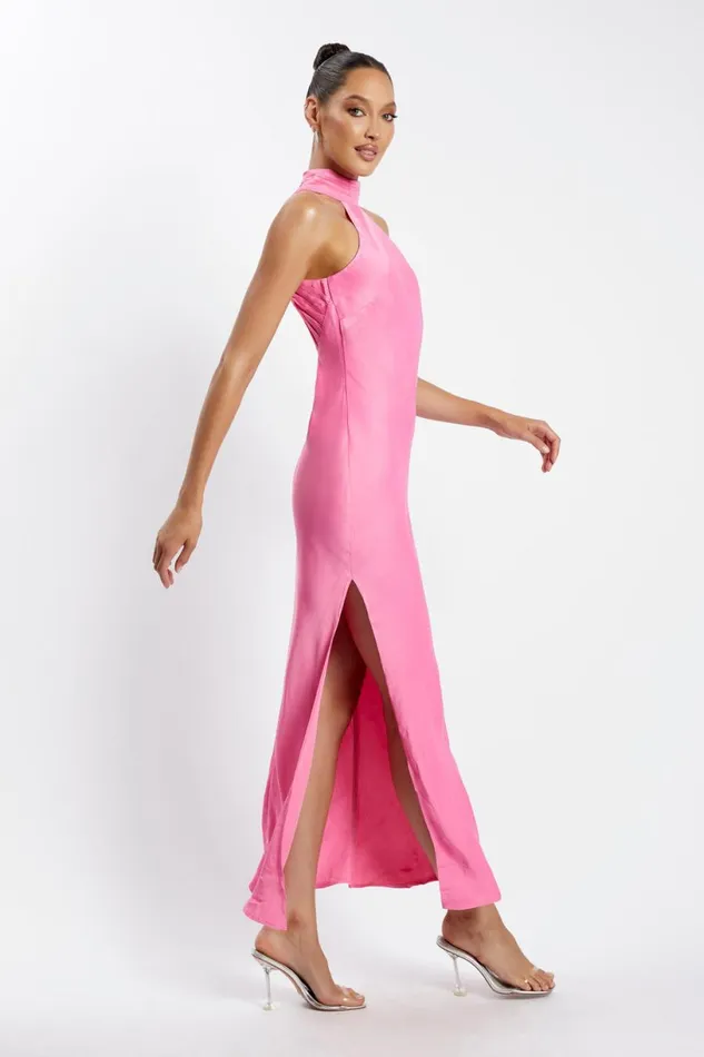 Meshki Maxi Dresses Women Claire Satin Drape Back Maxi Dress With Split 8211 Pink Pink