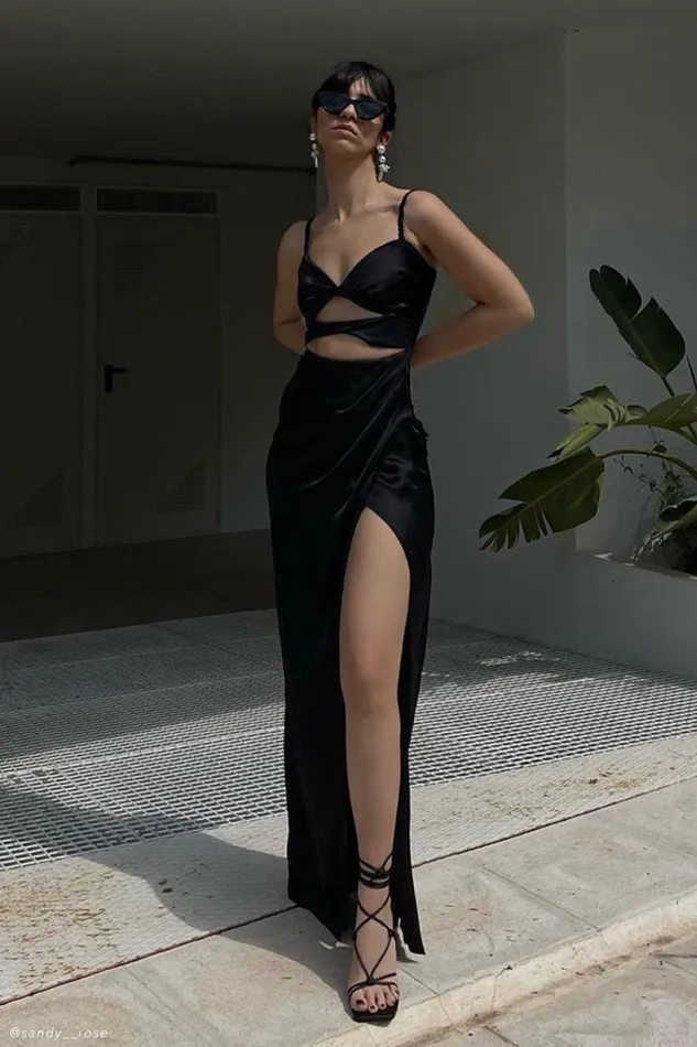 Meshki Maxi Dresses Women Cleo Satin Dress 8211 Black Black