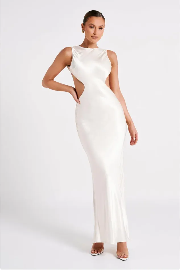 Meshki Maxi Dresses Women Electra Satin Cut Out Maxi Dress 8211 Ivory Ivory Meshki Maxi Dresses Women Electra Satin Cut Out Maxi Dress 8211 Ivory Ivory