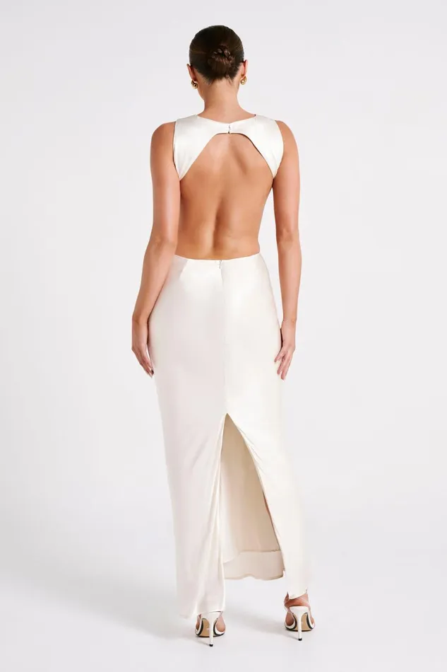 Meshki Maxi Dresses Women Electra Satin Cut Out Maxi Dress 8211 Ivory Ivory