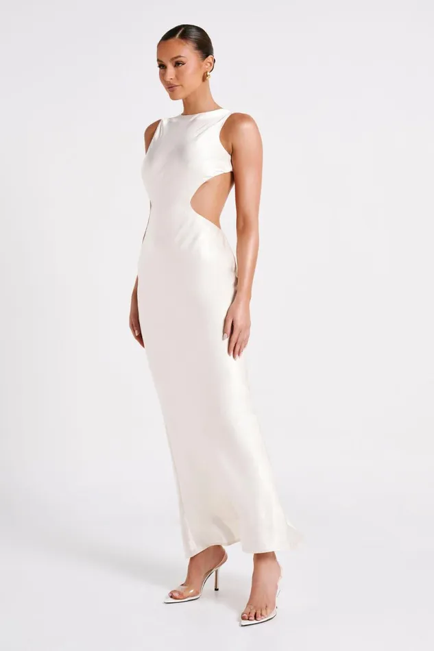 Meshki Maxi Dresses Women Electra Satin Cut Out Maxi Dress 8211 Ivory Ivory