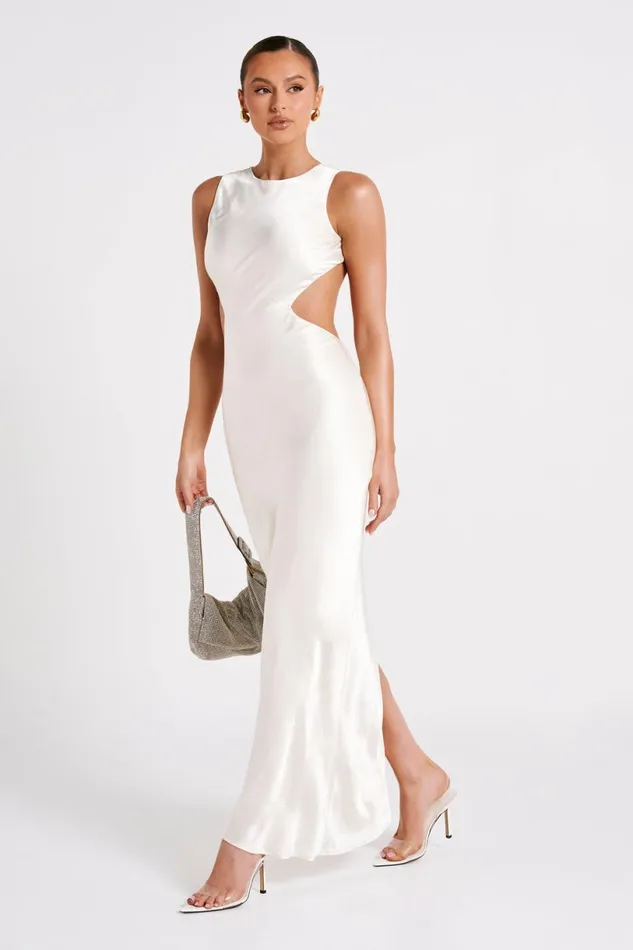 Meshki Maxi Dresses Women Electra Satin Cut Out Maxi Dress 8211 Ivory Ivory