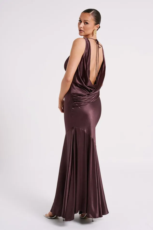 Meshki Maxi Dresses Women Ellison Satin Cowl Gown 8211 Dark Chocolate Darkchocolate