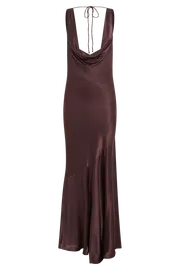 Meshki Maxi Dresses Women Ellison Satin Cowl Gown 8211 Dark Chocolate Darkchocolate