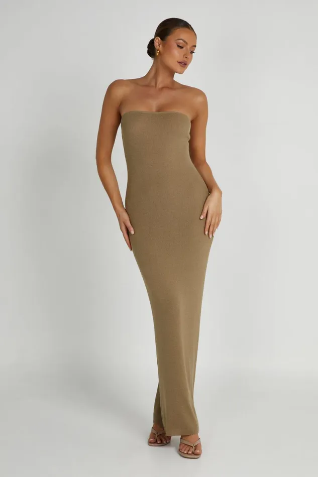 Meshki Maxi Dresses Women Emmy Strapless Knit Maxi Dress 8211 Olive Olive