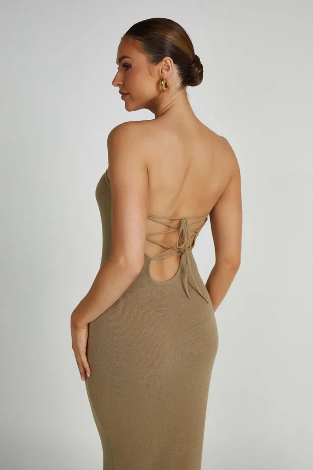 Meshki Maxi Dresses Women Emmy Strapless Knit Maxi Dress 8211 Olive Olive