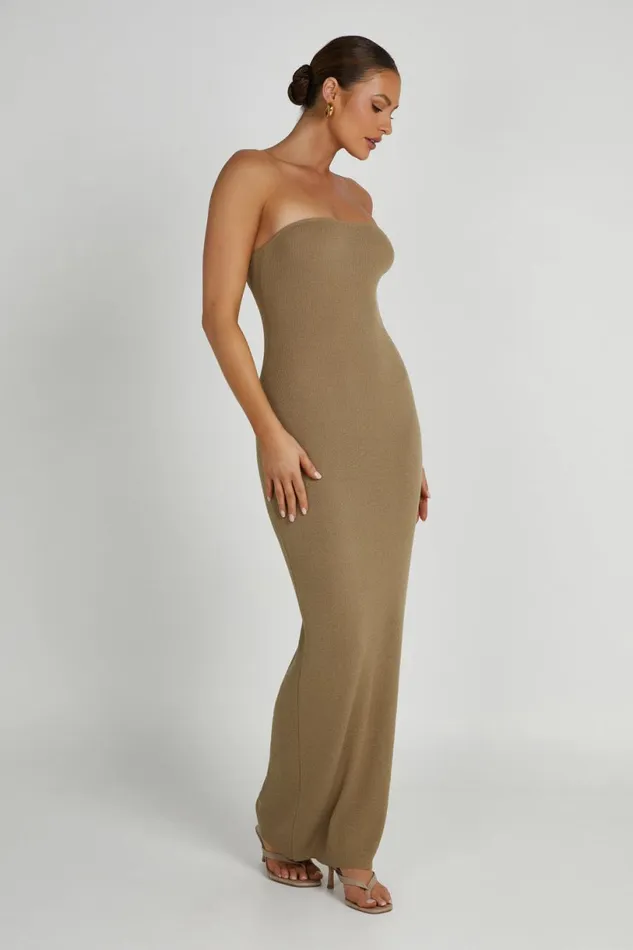 Meshki Maxi Dresses Women Emmy Strapless Knit Maxi Dress 8211 Olive Olive