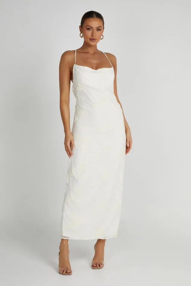 Meshki Maxi Dresses Women Erika Burnout Velvet Maxi Dress 8211 White White