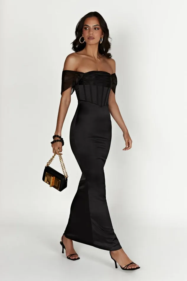 Meshki Maxi Dresses Women Everly Off Shoulder Organza Satin Maxi Dress 8211 Black Black Meshki Maxi Dresses Women Everly Off Shoulder Organza Satin Maxi Dress 8211 Black Black