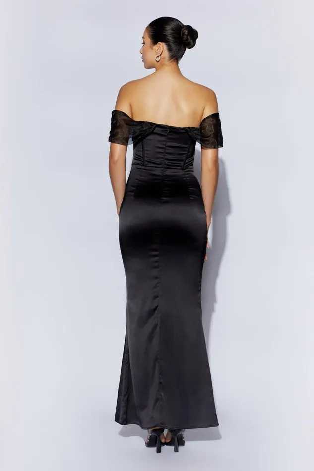 Meshki Maxi Dresses Women Everly Off Shoulder Organza Satin Maxi Dress 8211 Black Black