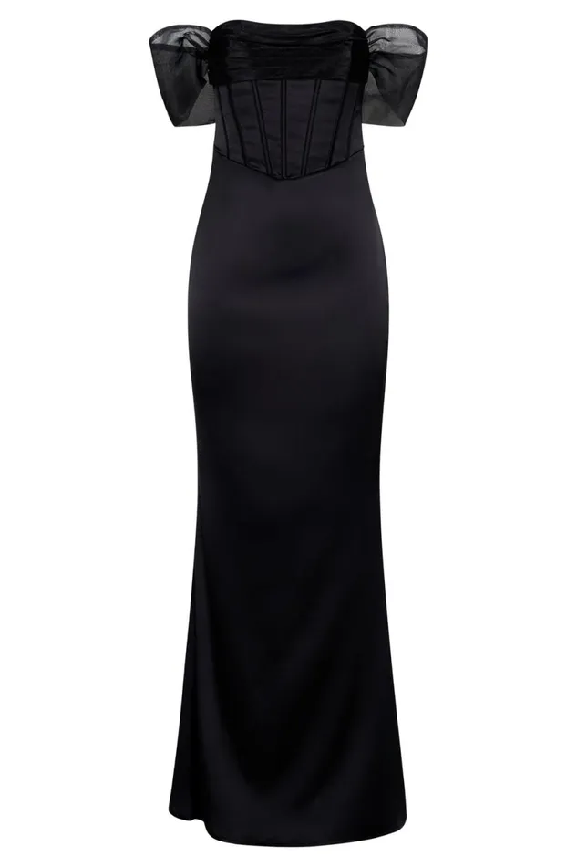 Meshki Maxi Dresses Women Everly Off Shoulder Organza Satin Maxi Dress 8211 Black Black