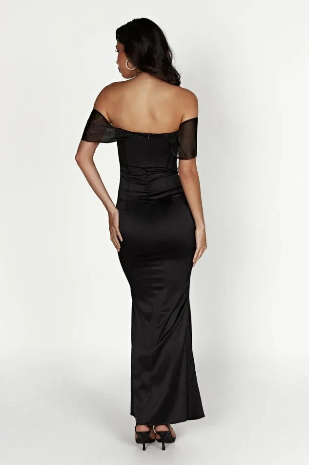 Meshki Maxi Dresses Women Everly Off Shoulder Organza Satin Maxi Dress 8211 Black Black