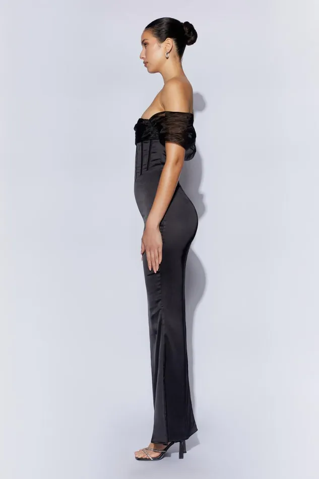 Meshki Maxi Dresses Women Everly Off Shoulder Organza Satin Maxi Dress 8211 Black Black