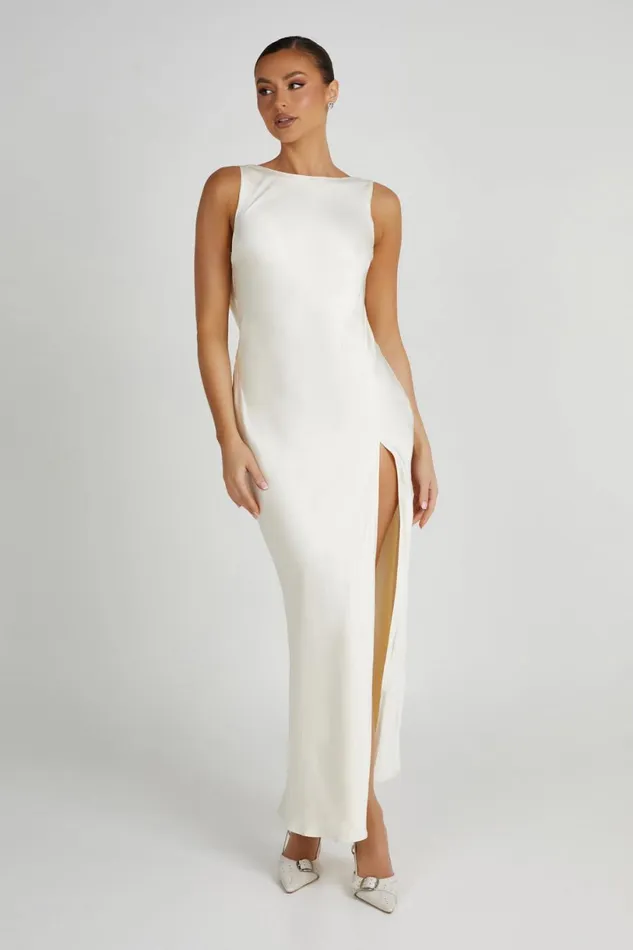 Meshki Maxi Dresses Women Gemima Satin Maxi Dress With Split 8211 Ivory Ivory Meshki Maxi Dresses Women Gemima Satin Maxi Dress With Split 8211 Ivory Ivory