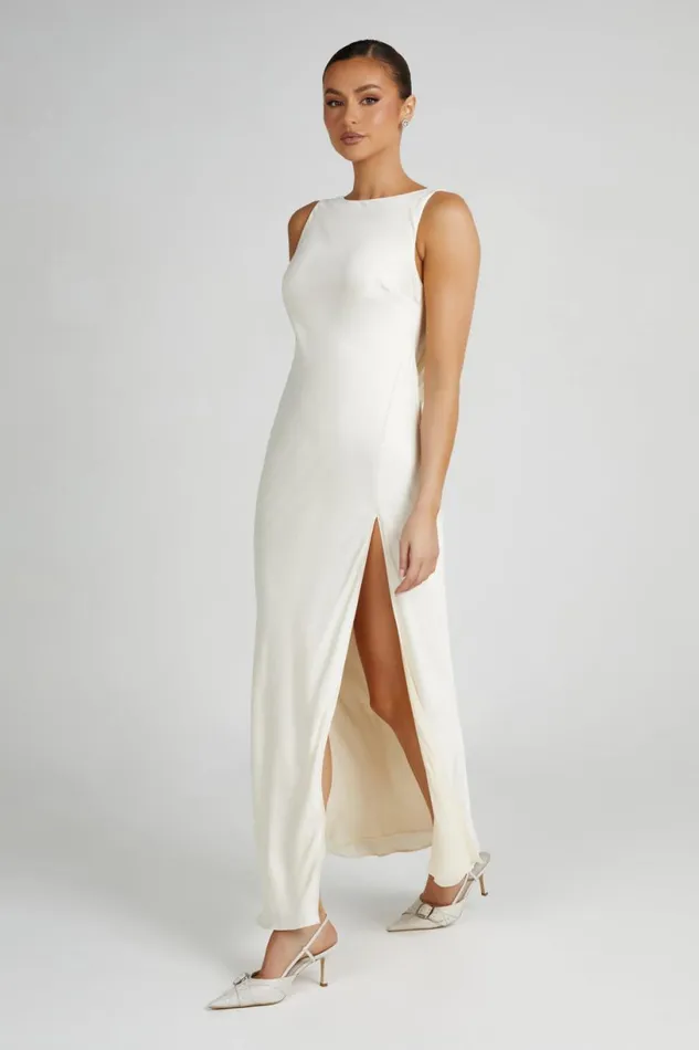 Meshki Maxi Dresses Women Gemima Satin Maxi Dress With Split 8211 Ivory Ivory