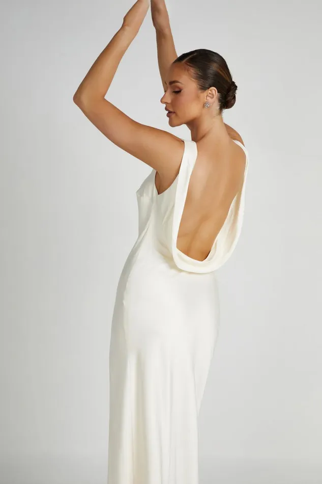 Meshki Maxi Dresses Women Gemima Satin Maxi Dress With Split 8211 Ivory Ivory