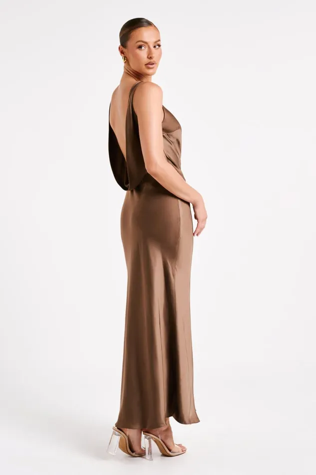 Meshki Maxi Dresses Women Gemima Satin Maxi Dress With Split 8211 Mocha Mocha Meshki Maxi Dresses Women Gemima Satin Maxi Dress With Split 8211 Mocha Mocha