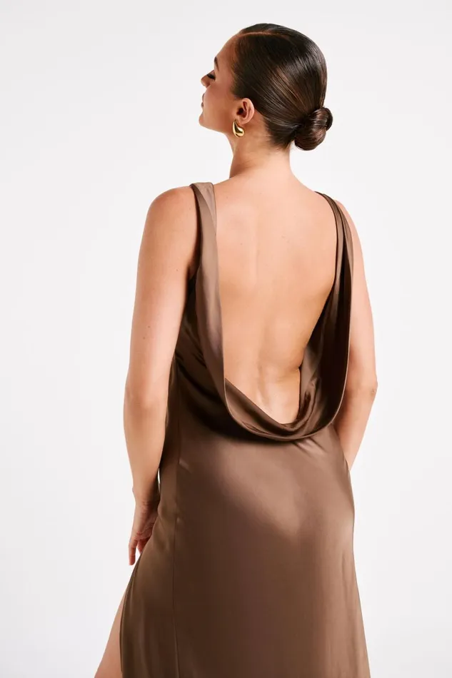 Meshki Maxi Dresses Women Gemima Satin Maxi Dress With Split 8211 Mocha Mocha Meshki Maxi Dresses Women Gemima Satin Maxi Dress With Split 8211 Mocha Mocha
