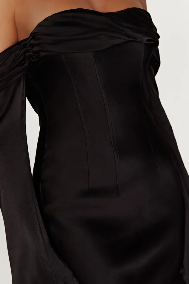Meshki Maxi Dresses Women Giselle Off Shoulder Cowl Neck Maxi Dress 8211 Black Black