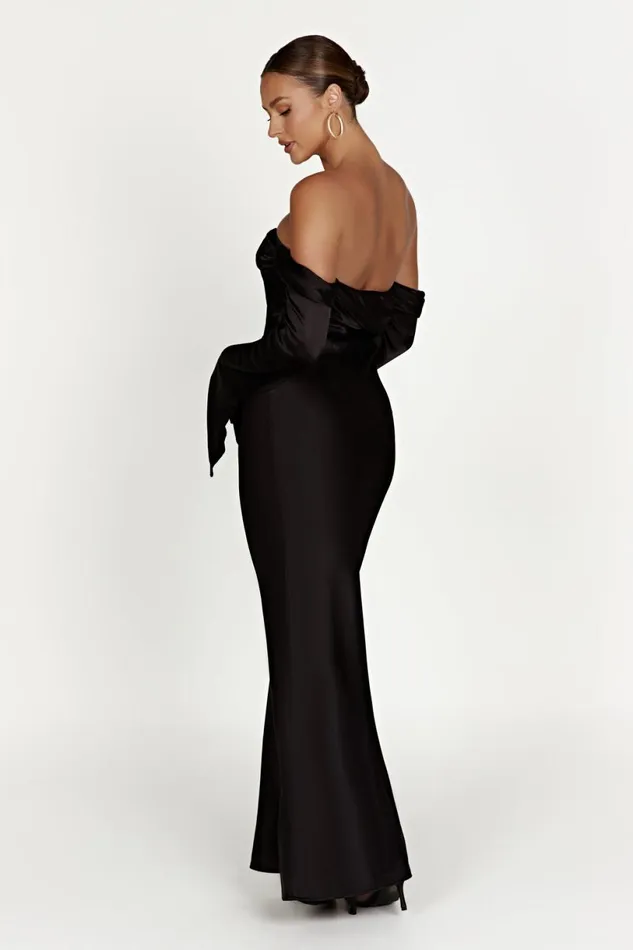 Meshki Maxi Dresses Women Giselle Off Shoulder Cowl Neck Maxi Dress 8211 Black Black