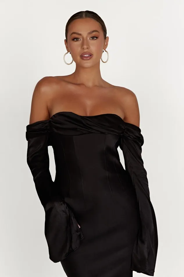 Meshki Maxi Dresses Women Giselle Off Shoulder Cowl Neck Maxi Dress 8211 Black Black
