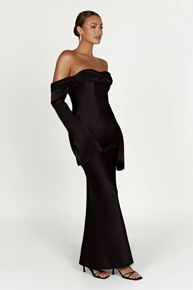 Meshki Maxi Dresses Women Giselle Off Shoulder Cowl Neck Maxi Dress 8211 Black Black