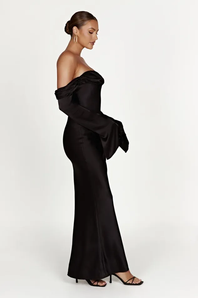 Meshki Maxi Dresses Women Giselle Off Shoulder Cowl Neck Maxi Dress 8211 Black Black