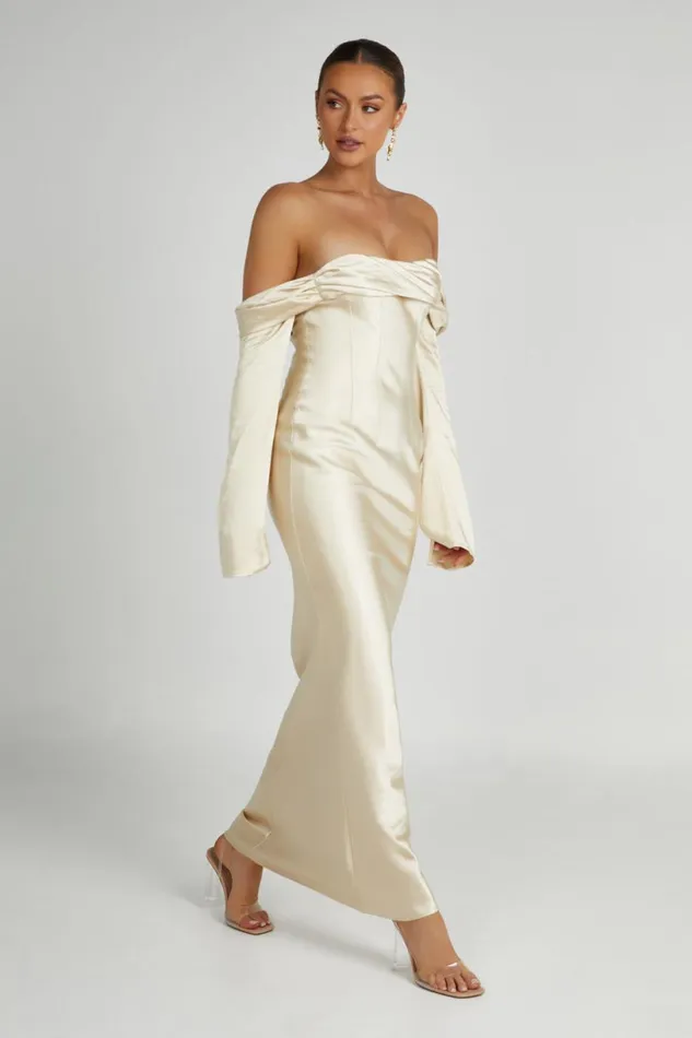 Meshki Maxi Dresses Women Giselle Off Shoulder Cowl Neck Maxi Dress 8211 Gold Gold Meshki Maxi Dresses Women Giselle Off Shoulder Cowl Neck Maxi Dress 8211 Gold Gold