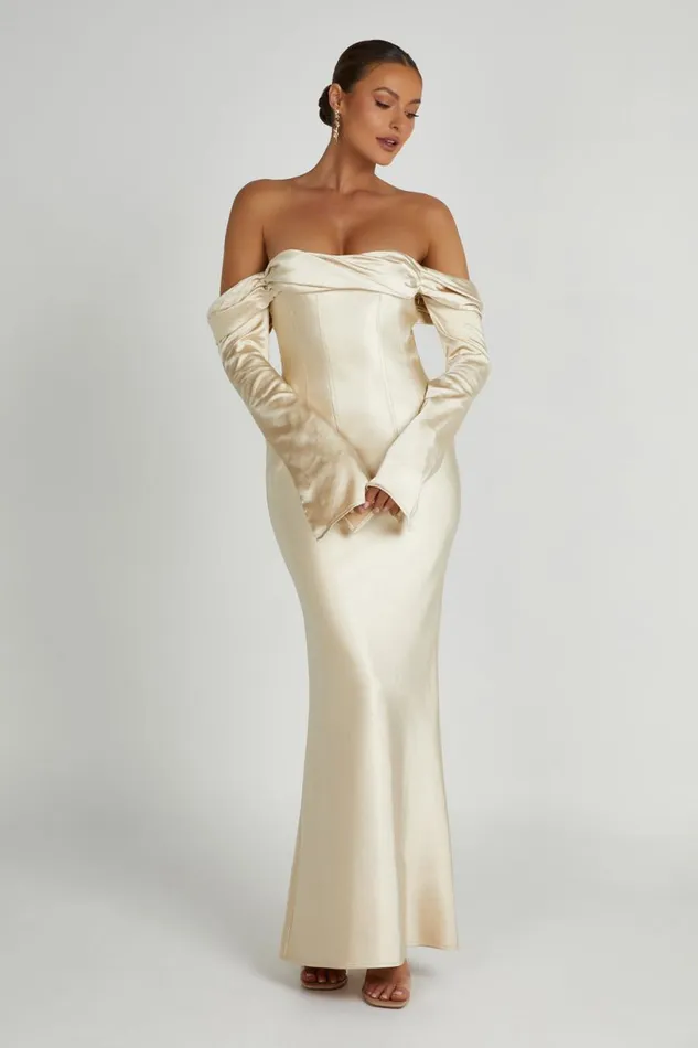 Meshki Maxi Dresses Women Giselle Off Shoulder Cowl Neck Maxi Dress 8211 Gold Gold Meshki Maxi Dresses Women Giselle Off Shoulder Cowl Neck Maxi Dress 8211 Gold Gold