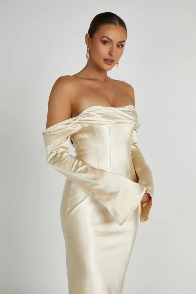 Meshki Maxi Dresses Women Giselle Off Shoulder Cowl Neck Maxi Dress 8211 Gold Gold Meshki Maxi Dresses Women Giselle Off Shoulder Cowl Neck Maxi Dress 8211 Gold Gold
