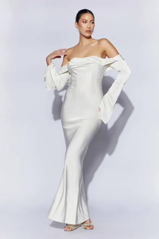 Meshki Maxi Dresses Women Giselle Off Shoulder Cowl Neck Maxi Dress 8211 White White