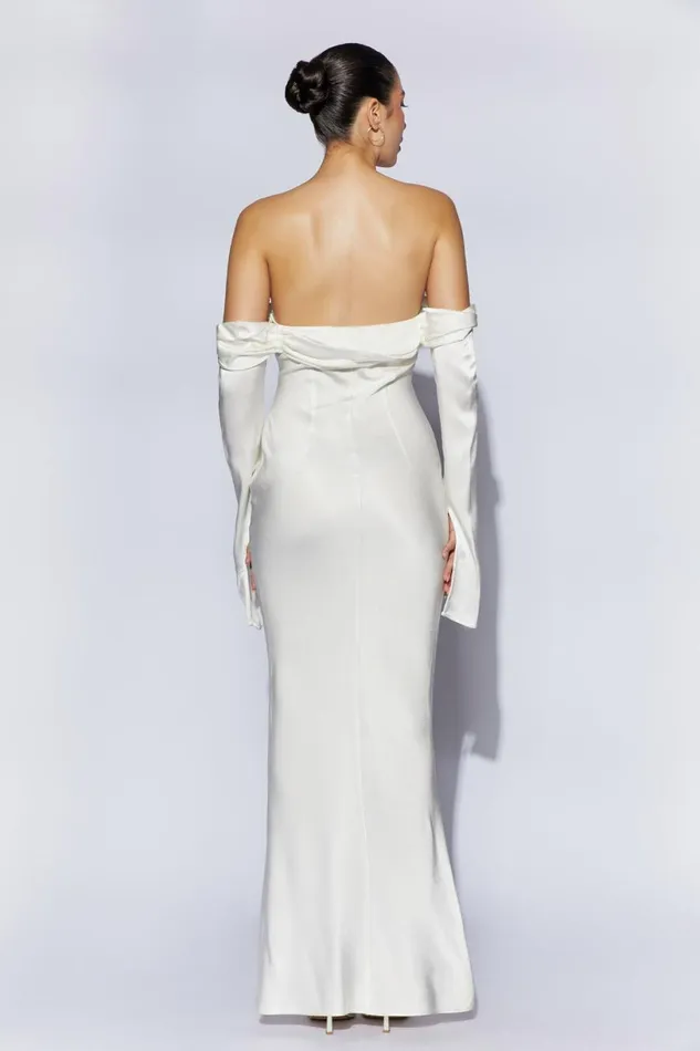 Meshki Maxi Dresses Women Giselle Off Shoulder Cowl Neck Maxi Dress 8211 White White