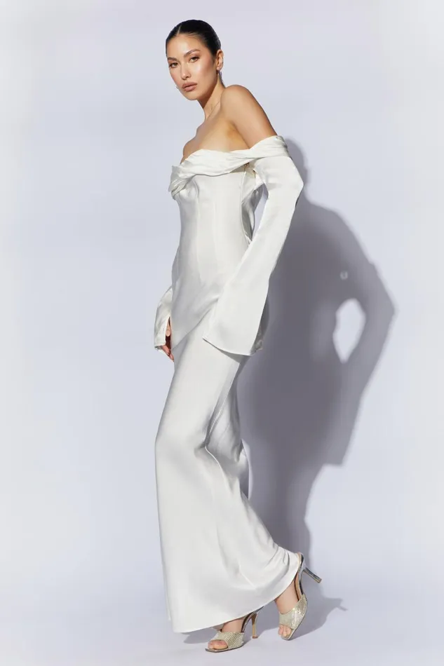 Meshki Maxi Dresses Women Giselle Off Shoulder Cowl Neck Maxi Dress 8211 White White
