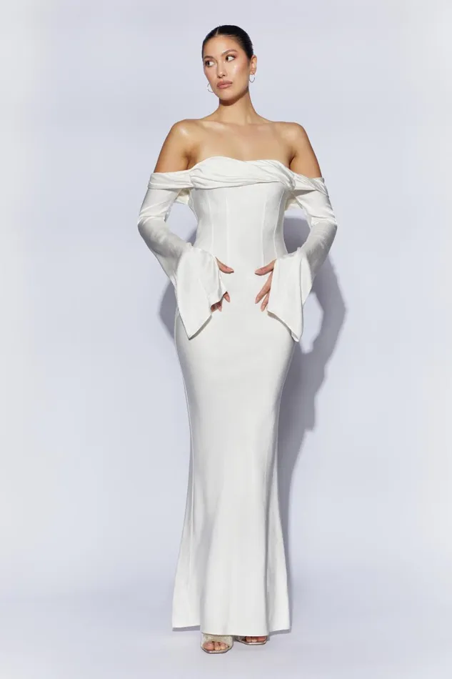 Meshki Maxi Dresses Women Giselle Off Shoulder Cowl Neck Maxi Dress 8211 White White