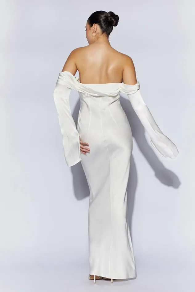 Meshki Maxi Dresses Women Giselle Off Shoulder Cowl Neck Maxi Dress 8211 White White