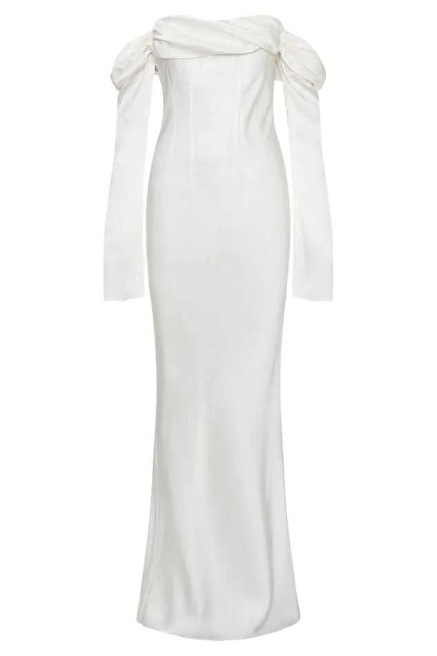 Meshki Maxi Dresses Women Giselle Off Shoulder Cowl Neck Maxi Dress 8211 White White