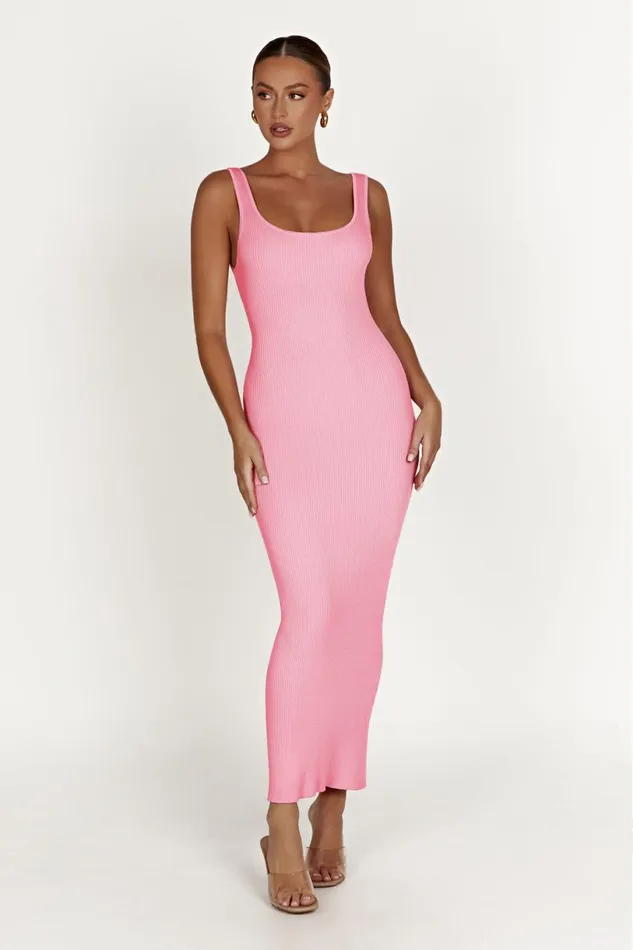 Meshki Maxi Dresses Women Hadley Backless Knit Maxi Dress 8211 Candy Pink Candypink