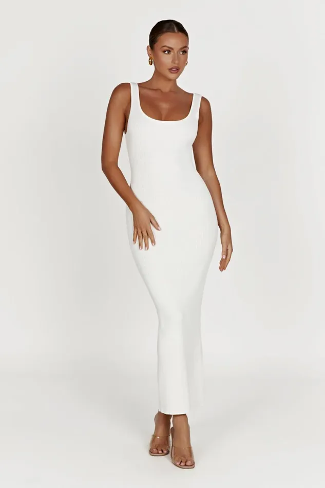 Meshki Maxi Dresses Women Hadley Backless Knit Maxi Dress 8211 White White Meshki Maxi Dresses Women Hadley Backless Knit Maxi Dress 8211 White White