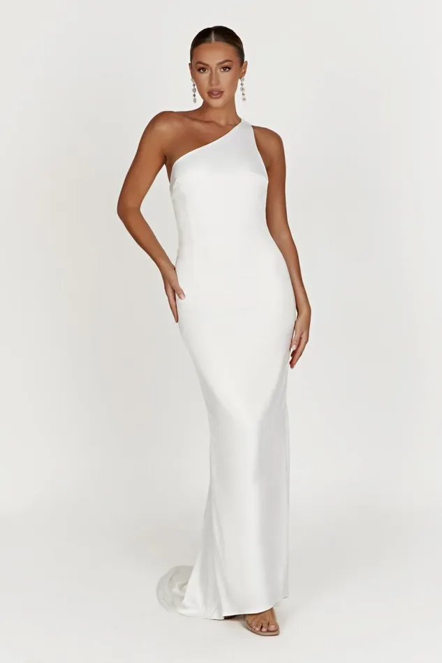 Meshki Maxi Dresses Women Harper One Shoulder Gown 8211 White White