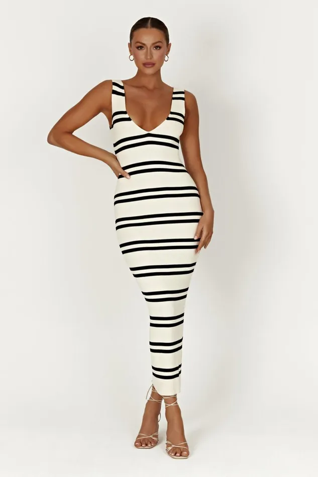 Meshki Maxi Dresses Women Henrietta Stripe Knit Maxi Dress 8211 BlackWhite Blackwhite Meshki Maxi Dresses Women Henrietta Stripe Knit Maxi Dress 8211 BlackWhite Blackwhite