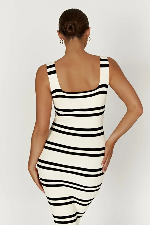 Meshki Maxi Dresses Women Henrietta Stripe Knit Maxi Dress 8211 BlackWhite Blackwhite