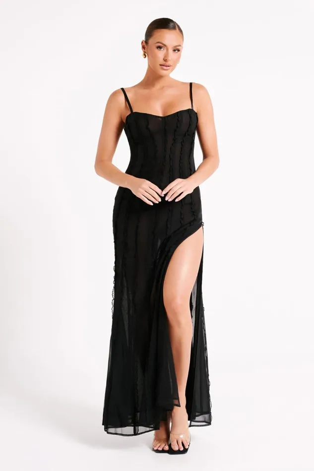 Meshki Maxi Dresses Women Jacinta Chiffon Maxi Dress 8211 Black Black