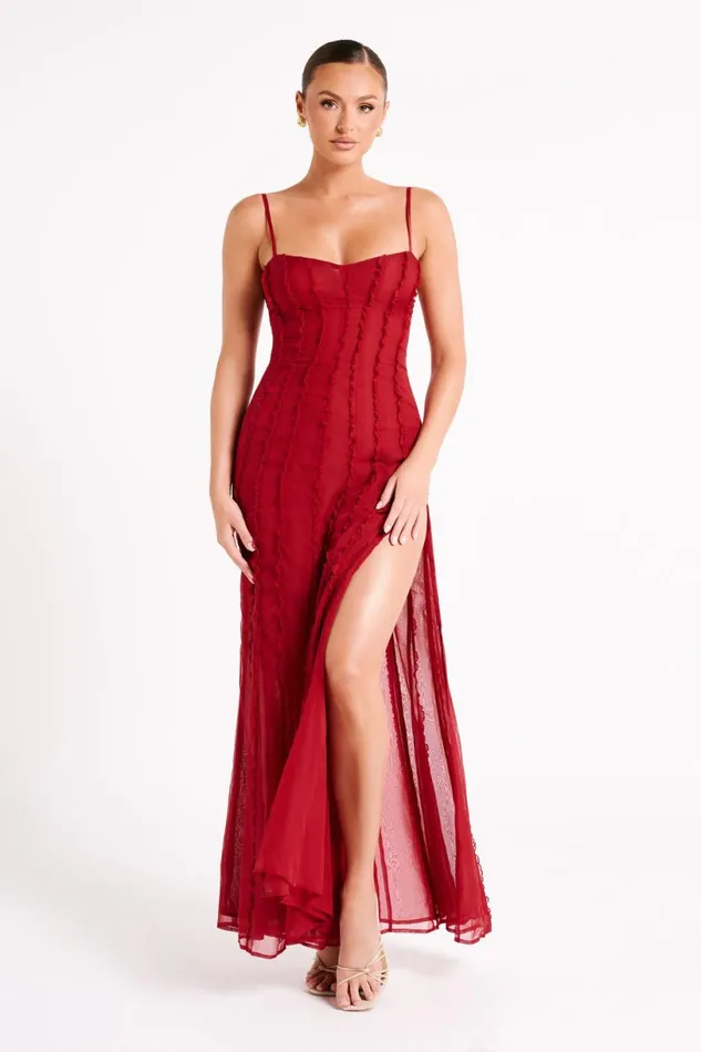 Meshki Maxi Dresses Women Jacinta Chiffon Maxi Dress 8211 Vermilion Red Vermilionred