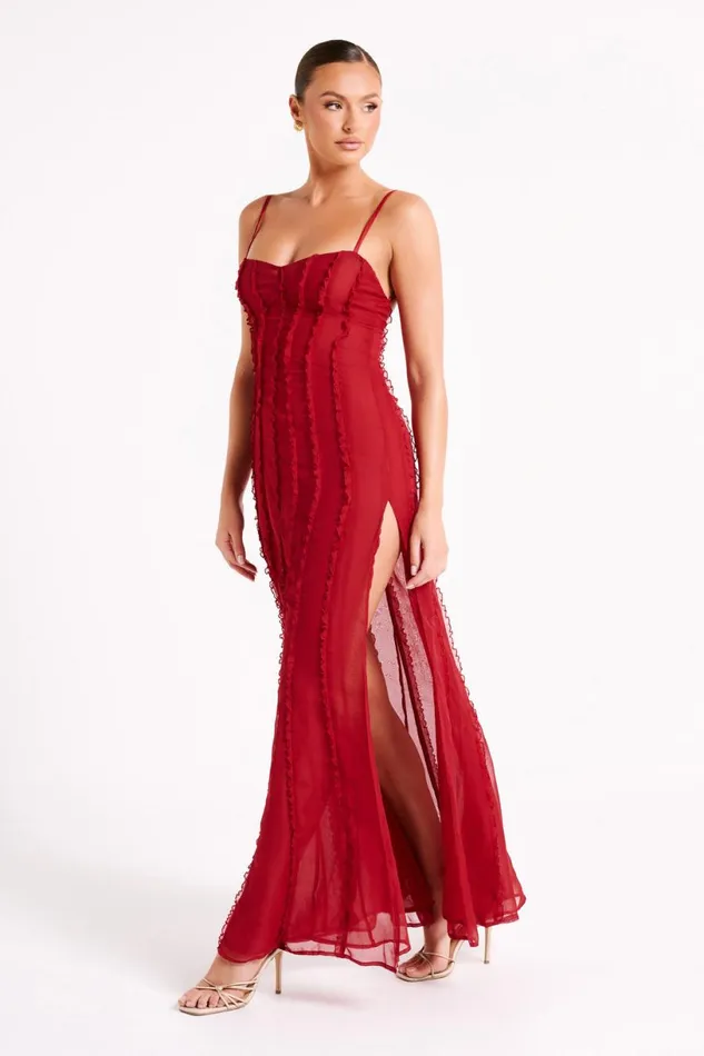 Meshki Maxi Dresses Women Jacinta Chiffon Maxi Dress 8211 Vermilion Red Vermilionred
