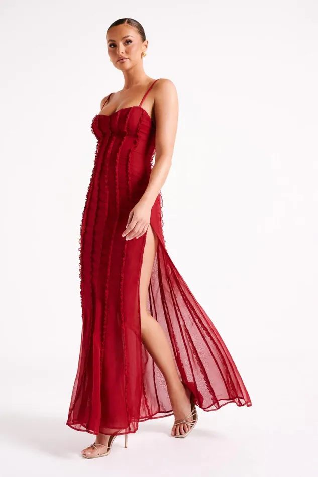 Meshki Maxi Dresses Women Jacinta Chiffon Maxi Dress 8211 Vermilion Red Vermilionred