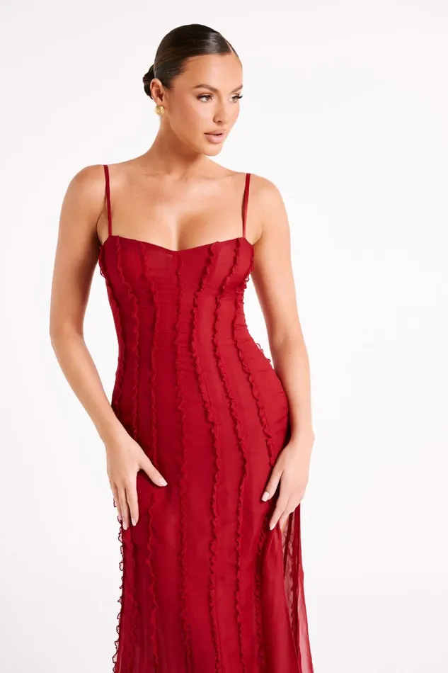 Meshki Maxi Dresses Women Jacinta Chiffon Maxi Dress 8211 Vermilion Red Vermilionred