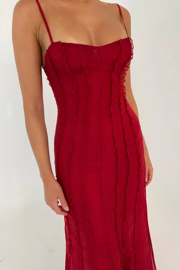 Meshki Maxi Dresses Women Jacinta Chiffon Maxi Dress 8211 Vermilion Red Vermilionred