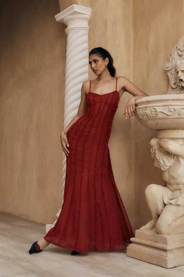 Meshki Maxi Dresses Women Jacinta Chiffon Maxi Dress 8211 Vermilion Red Vermilionred