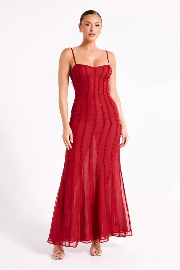 Meshki Maxi Dresses Women Jacinta Chiffon Maxi Dress 8211 Vermilion Red Vermilionred