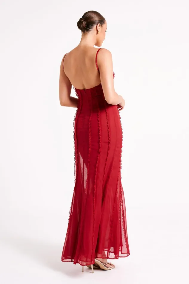 Meshki Maxi Dresses Women Jacinta Chiffon Maxi Dress 8211 Vermilion Red Vermilionred